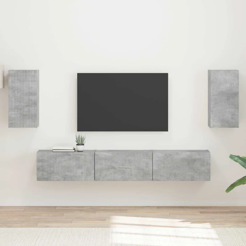 TV spintelių komplektas 5 pcs Betono pilka Apdirbta mediena
