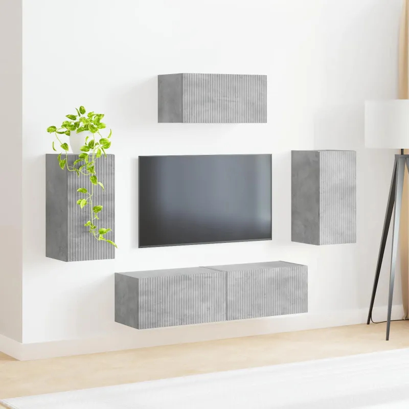TV spintelių komplektas 5 pcs Betono pilka Apdirbta mediena