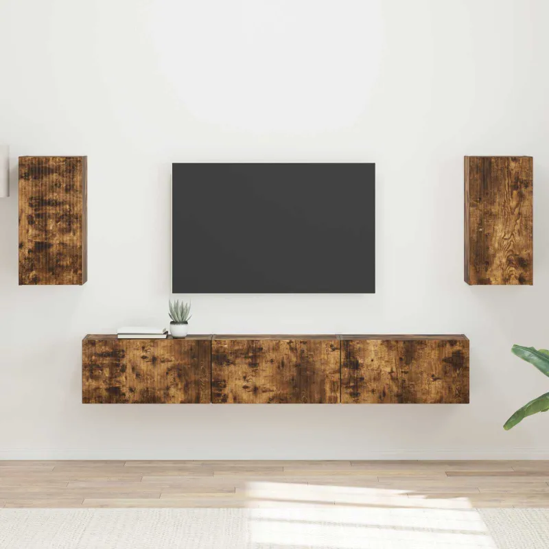 TV spintelių komplektas 5 pcs Rūkyta ąžuolas Apdirbta mediena