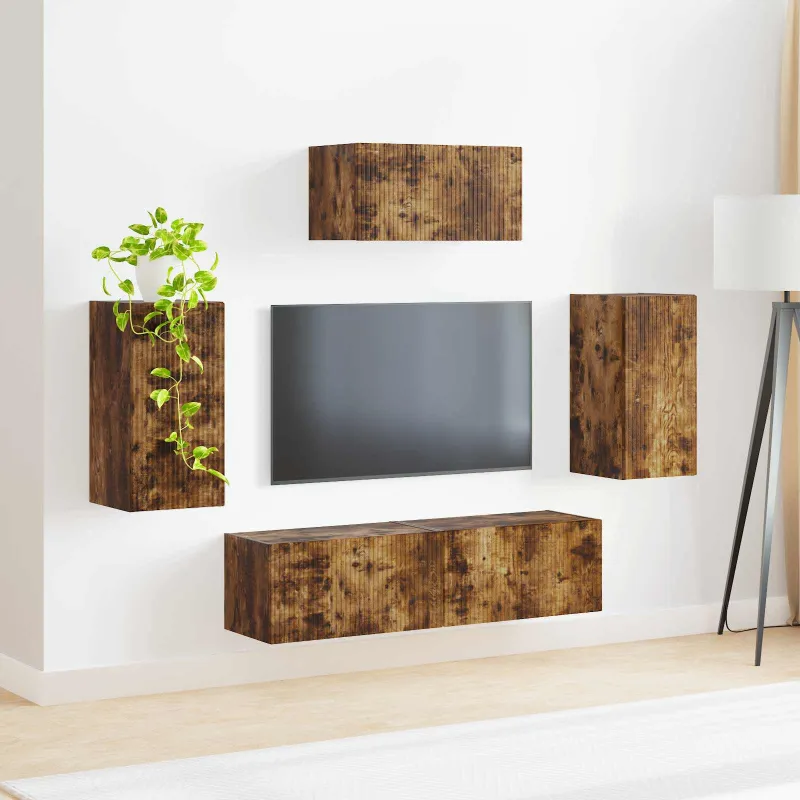 TV spintelių komplektas 5 pcs Rūkyta ąžuolas Apdirbta mediena
