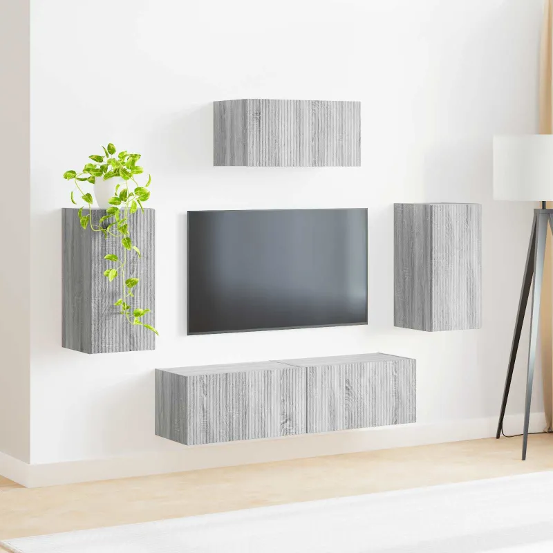 TV spintelių komplektas 5 pcs Pilkas Sonoma Apdirbta mediena
