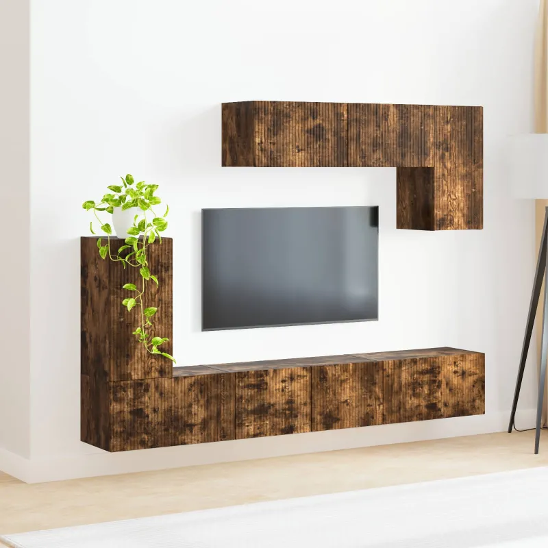 TV spintelių komplektas 4 pcs Rūkyta ąžuolas Apdirbta mediena