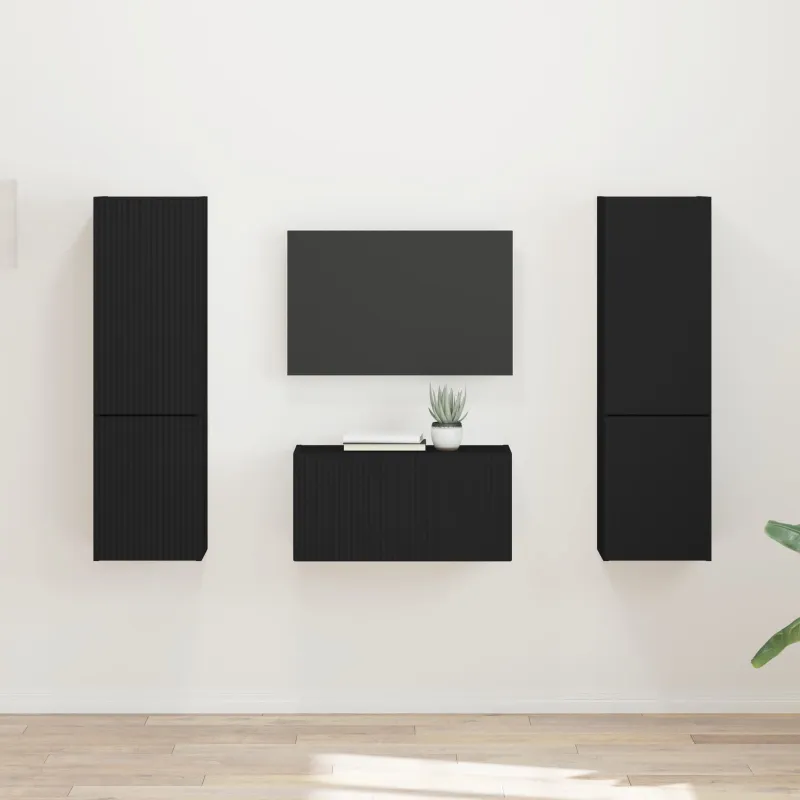 TV spintelių komplektas 5 pcs Juoda Apdirbta mediena
