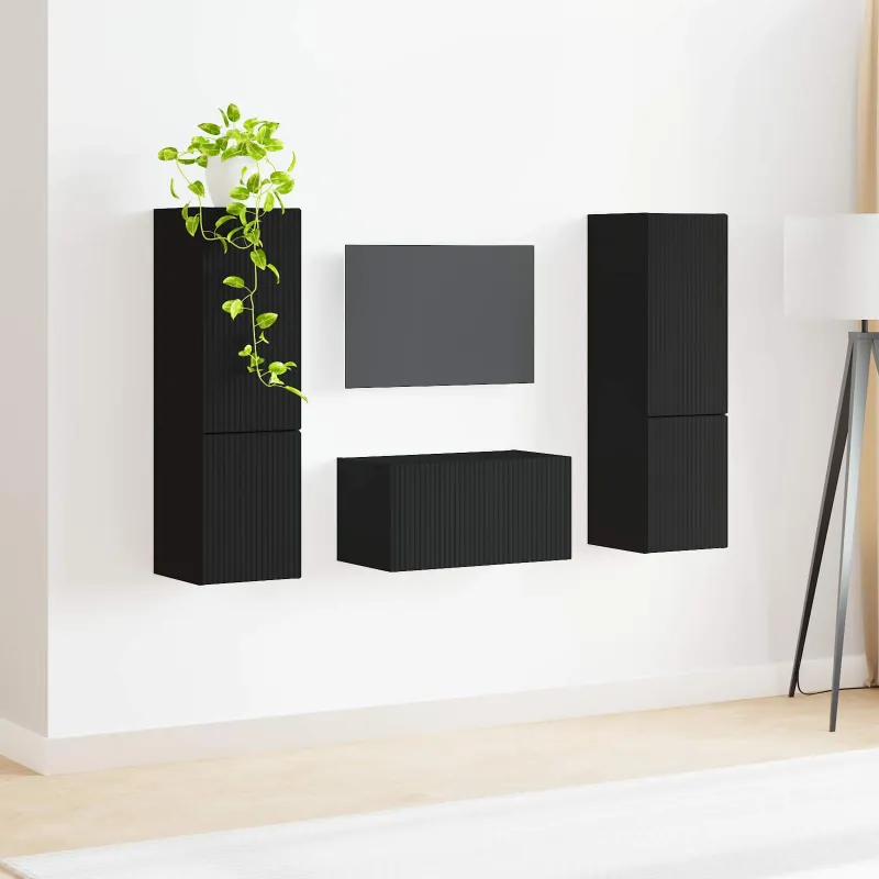 TV spintelių komplektas 5 pcs Juoda Apdirbta mediena