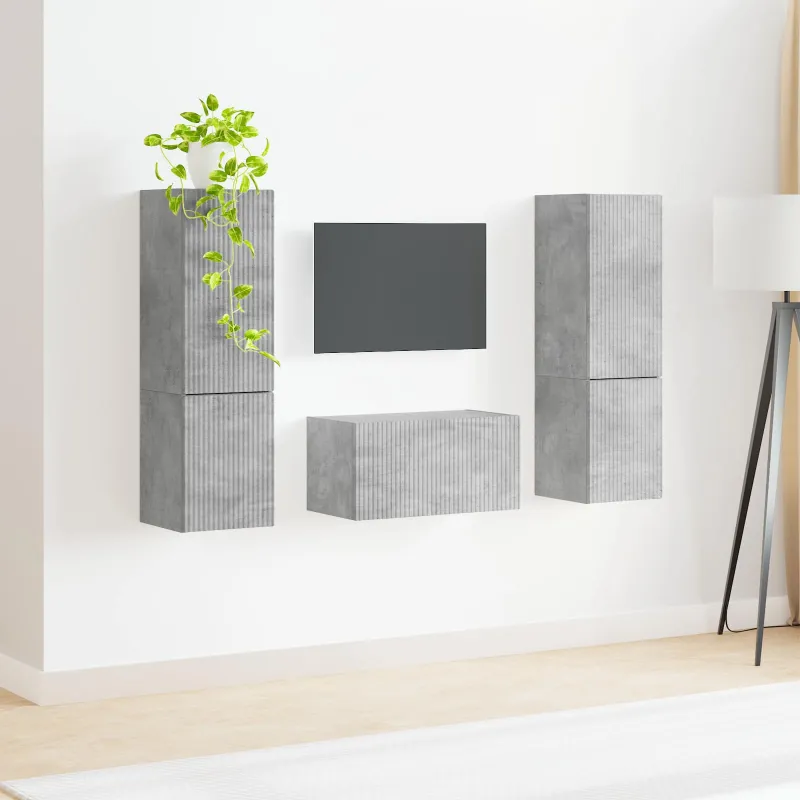 TV spintelių komplektas 5 pcs Betono pilka Apdirbta mediena