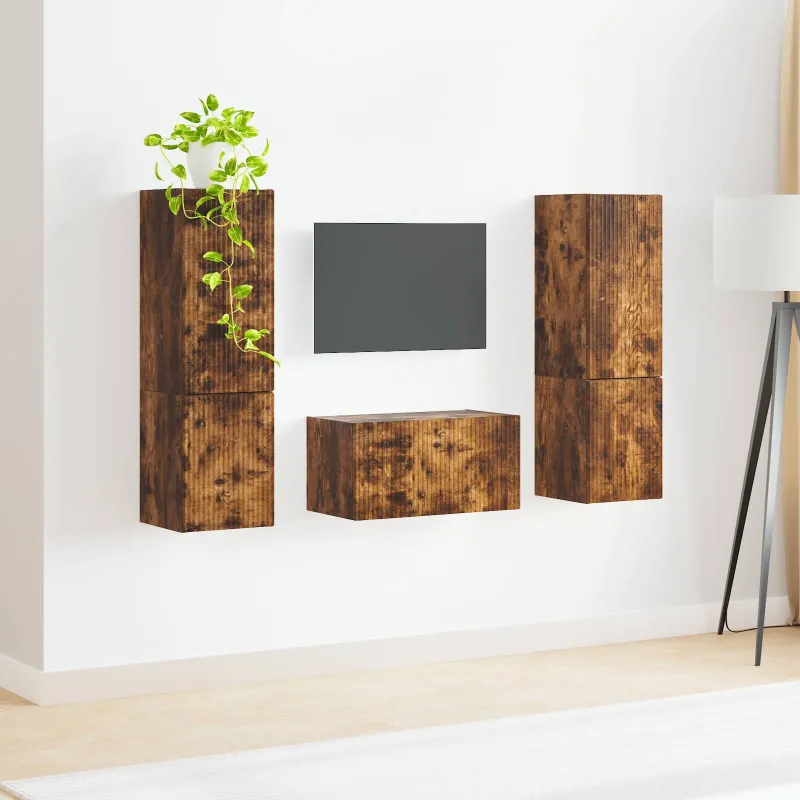TV spintelių komplektas 5 pcs Rūkyta ąžuolas Apdirbta mediena
