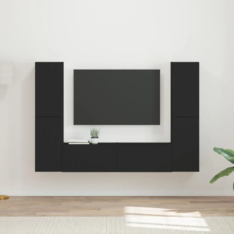 TV spintelių komplektas 6 pcs Juoda Apdirbta mediena