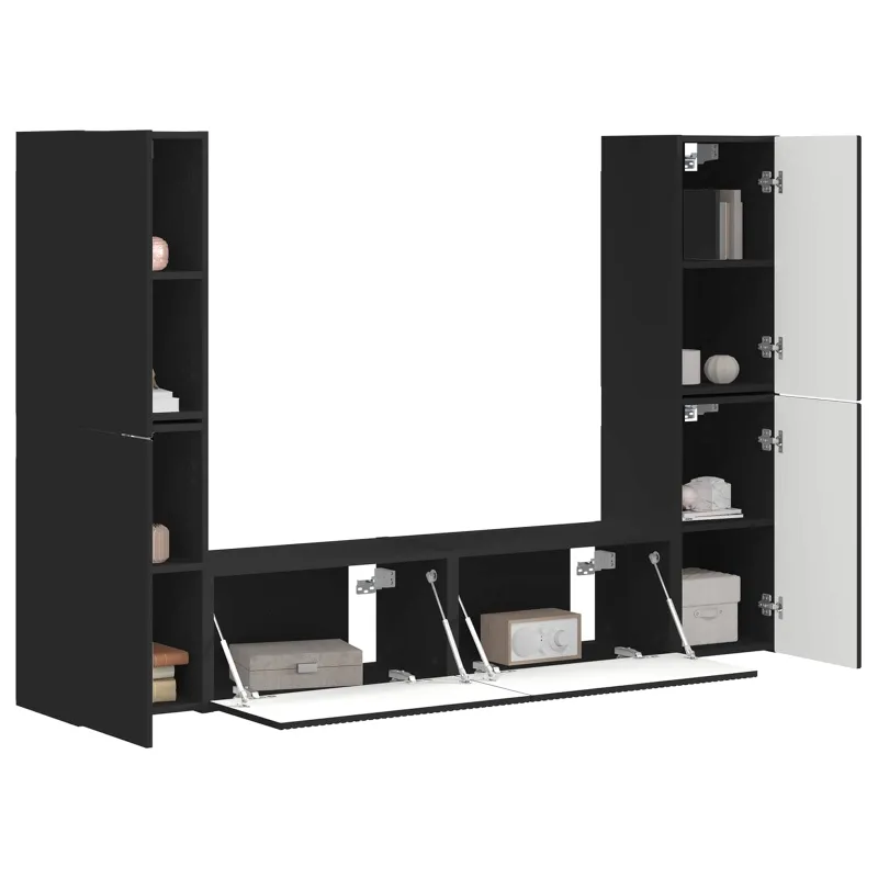 TV spintelių komplektas 6 pcs Juoda Apdirbta mediena