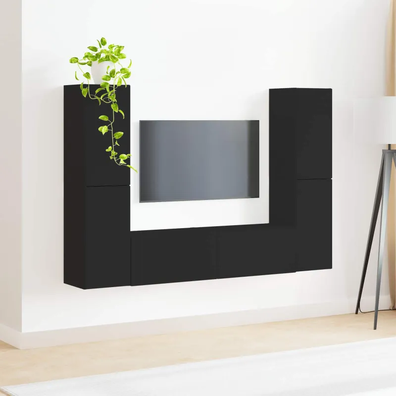 TV spintelių komplektas 6 pcs Juoda Apdirbta mediena