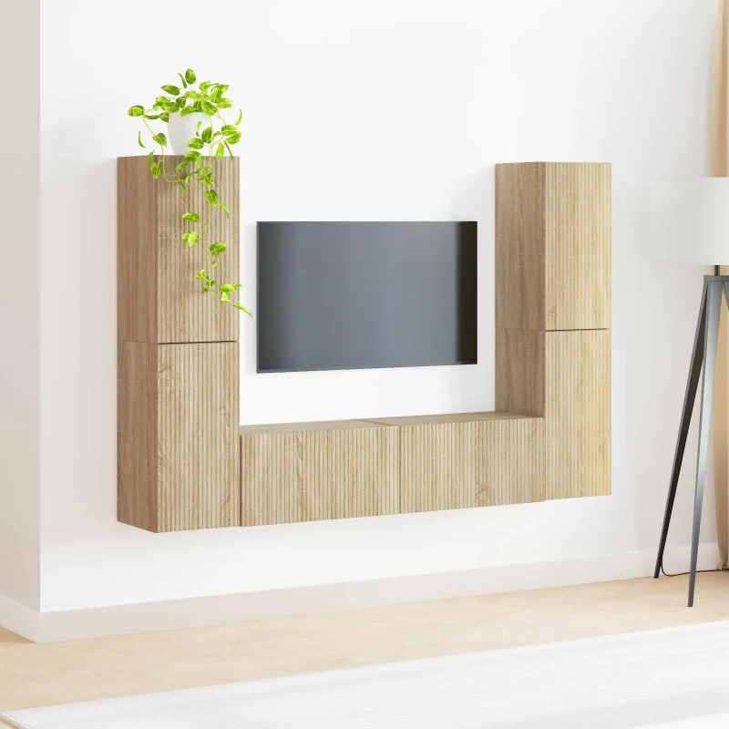 TV spintelių komplektas 6 pcs Sonoma ąžuolas Apdirbta mediena