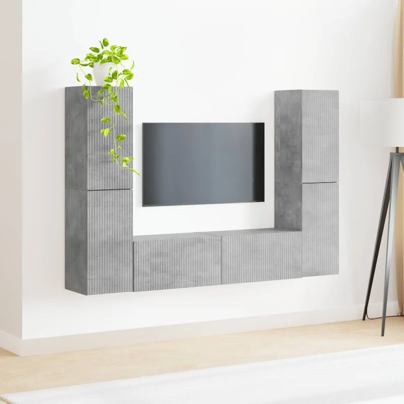 TV spintelių komplektas 6 pcs Betono pilka Apdirbta mediena