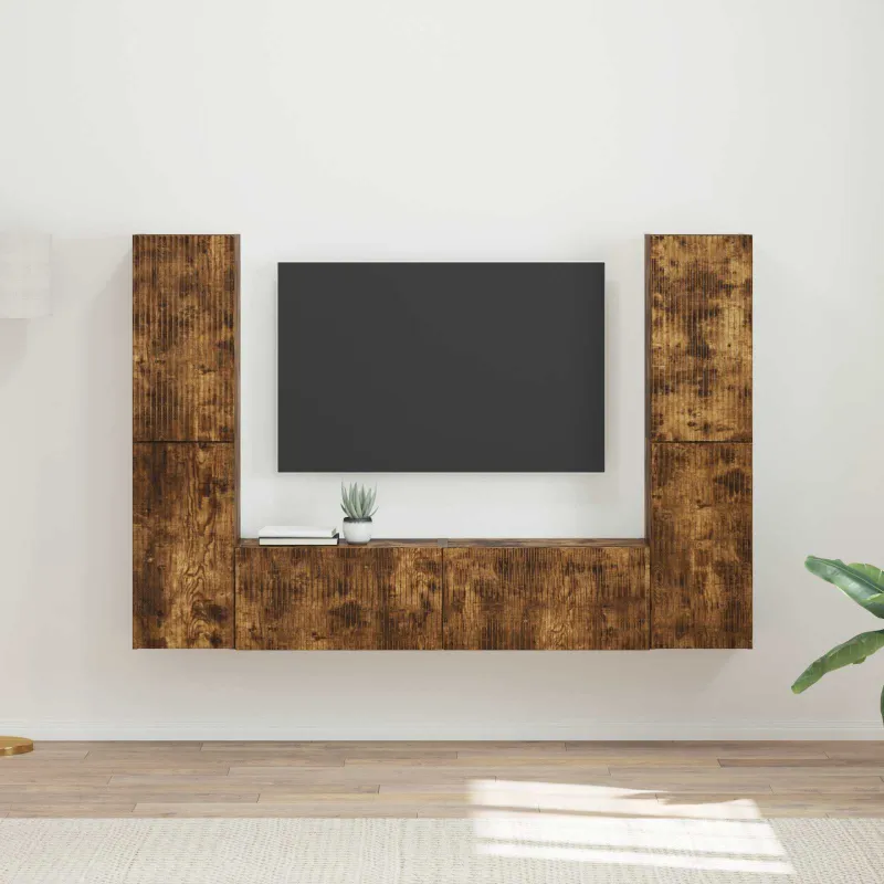 TV spintelių komplektas 6 pcs Rūkyta ąžuolas Apdirbta mediena