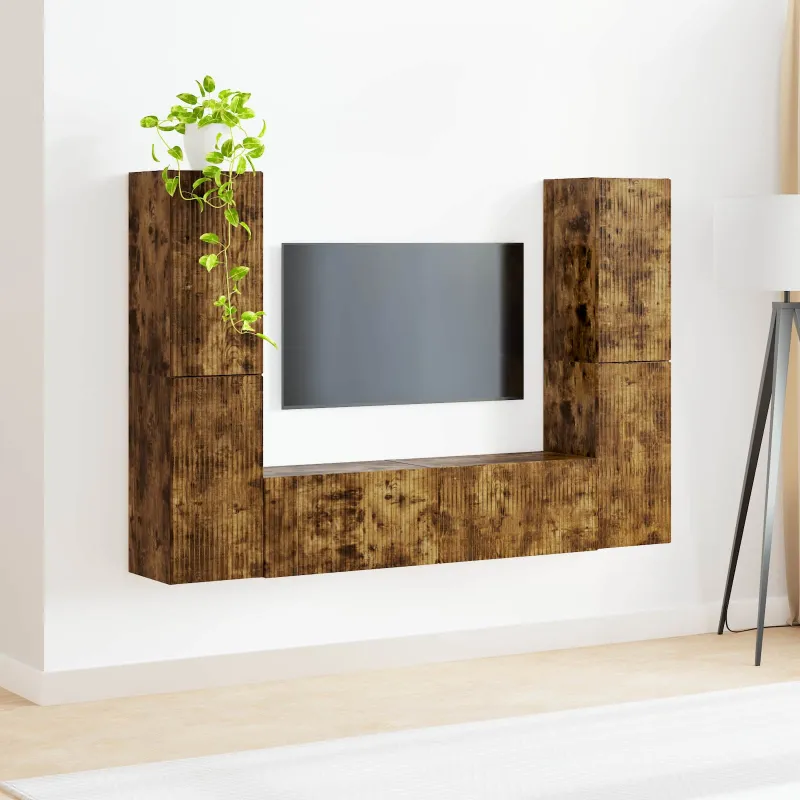 TV spintelių komplektas 6 pcs Rūkyta ąžuolas Apdirbta mediena