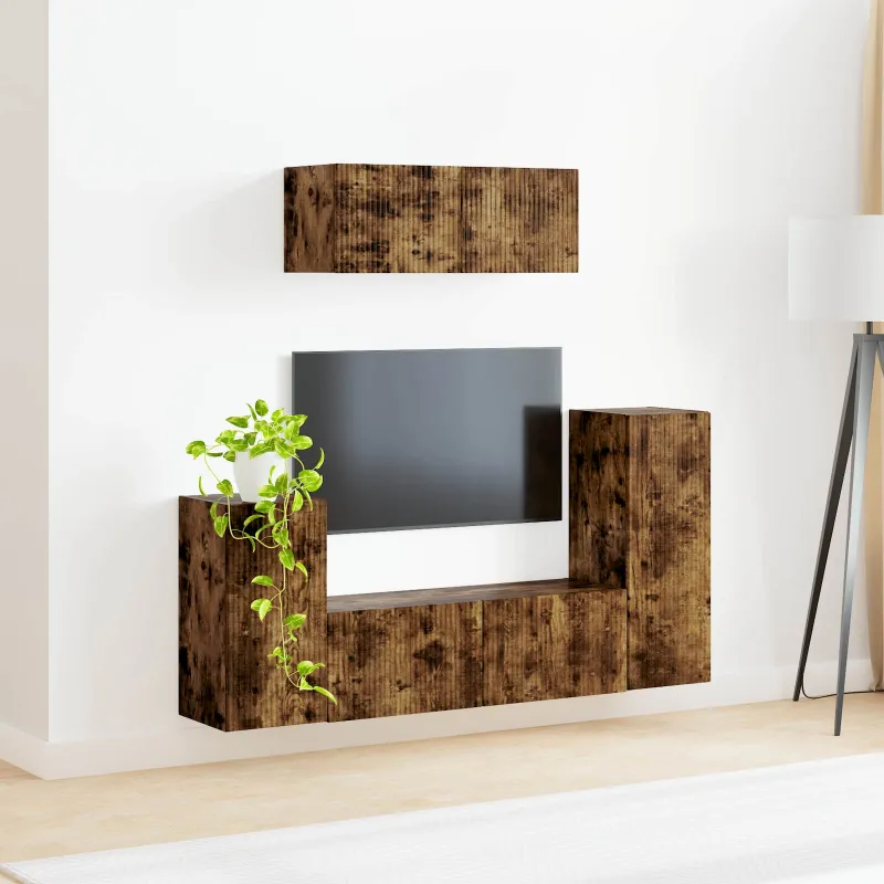 TV spintelių komplektas 4 pcs Rūkyta ąžuolas Apdirbta mediena