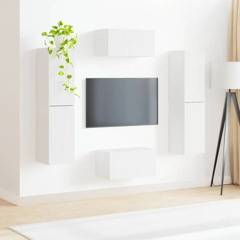 TV spintelių komplektas 6 pcs Balta Apdirbta mediena