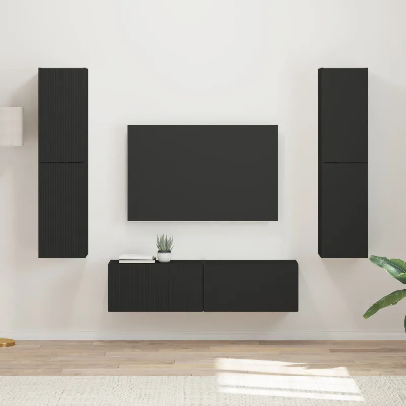 TV spintelių komplektas 6 pcs Juoda Apdirbta mediena