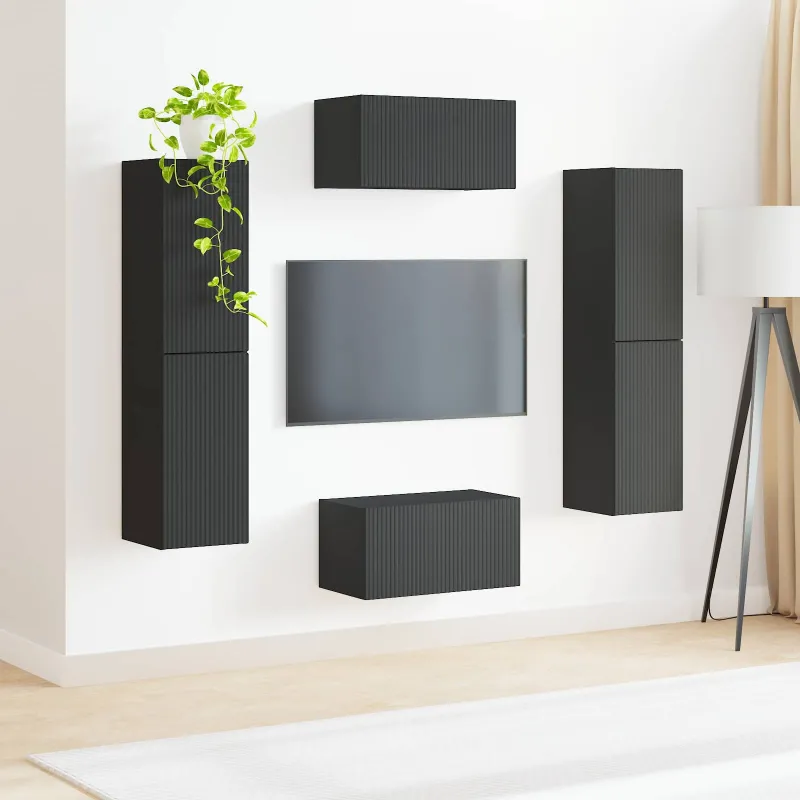 TV spintelių komplektas 6 pcs Juoda Apdirbta mediena