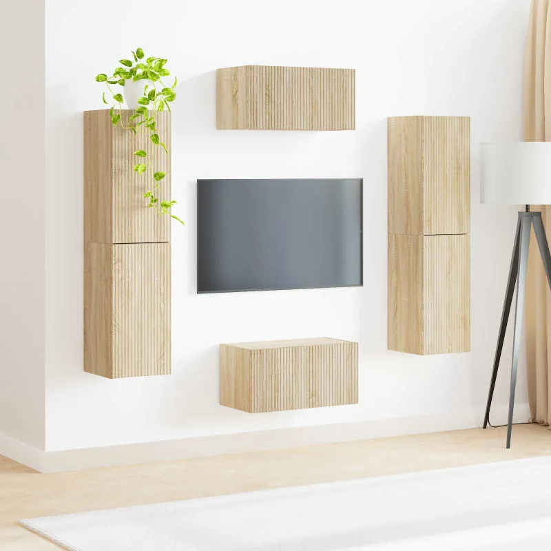 TV spintelių komplektas 6 pcs Sonoma ąžuolas Apdirbta mediena