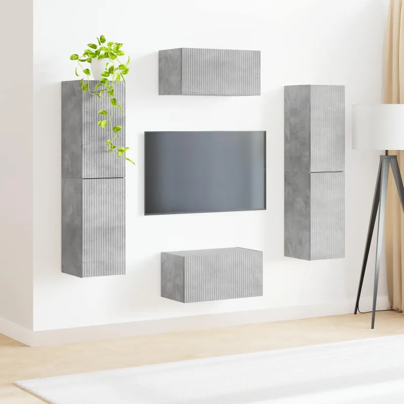 TV spintelių komplektas 6 pcs Betono pilka Apdirbta mediena