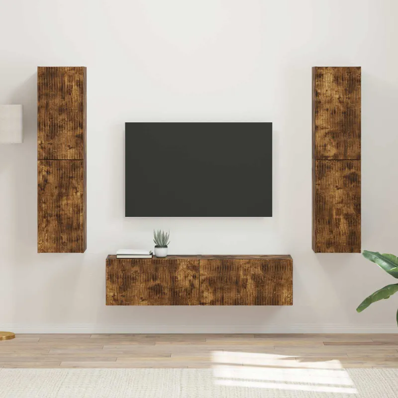 TV spintelių komplektas 6 pcs Rūkyta ąžuolas Apdirbta mediena