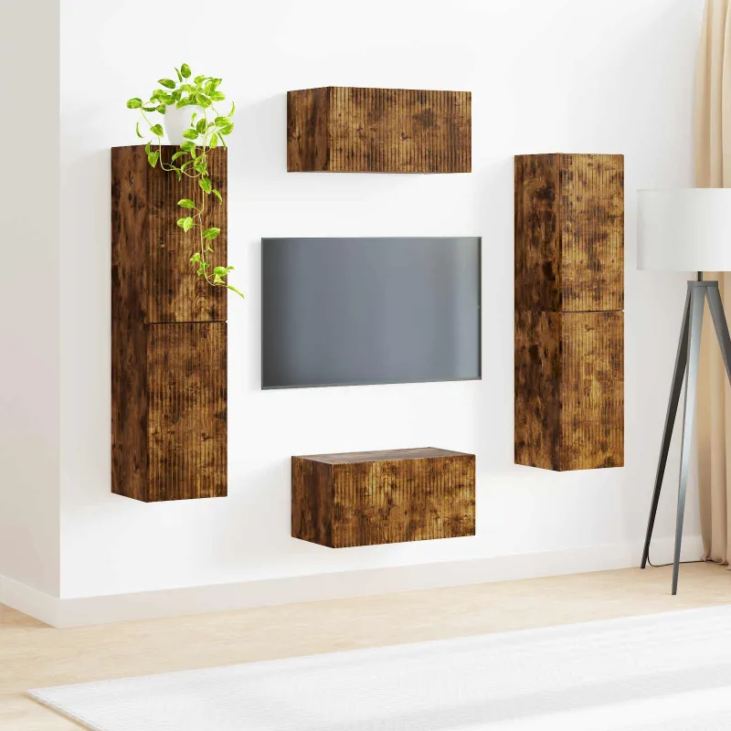 TV spintelių komplektas 6 pcs Rūkyta ąžuolas Apdirbta mediena