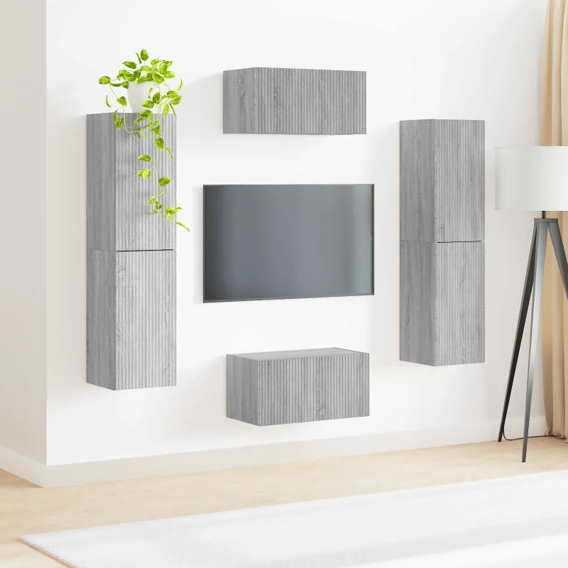 TV spintelių komplektas 6 pcs Pilkas Sonoma Apdirbta mediena