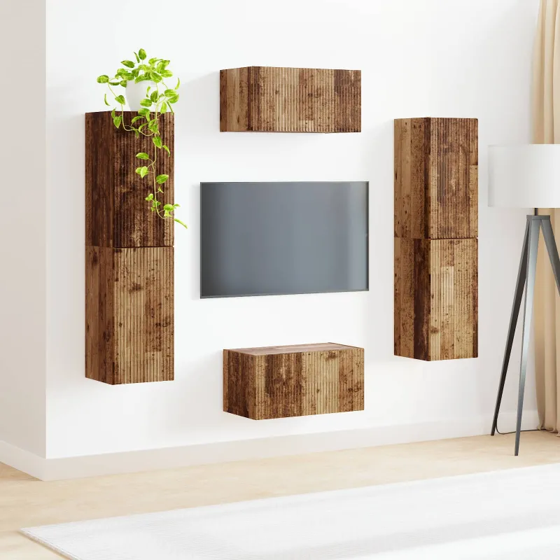 TV spintelių komplektas 6 pcs Senovinis medis Apdirbta mediena
