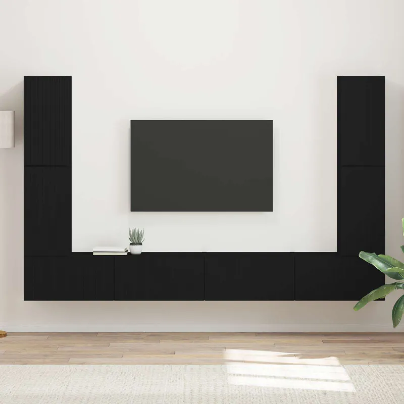 TV spintelių komplektas 8 pcs Juoda Apdirbta mediena