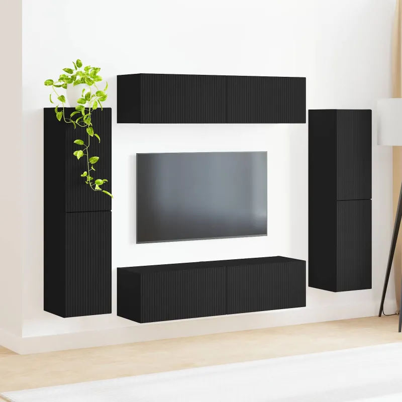 TV spintelių komplektas 8 pcs Juoda Apdirbta mediena