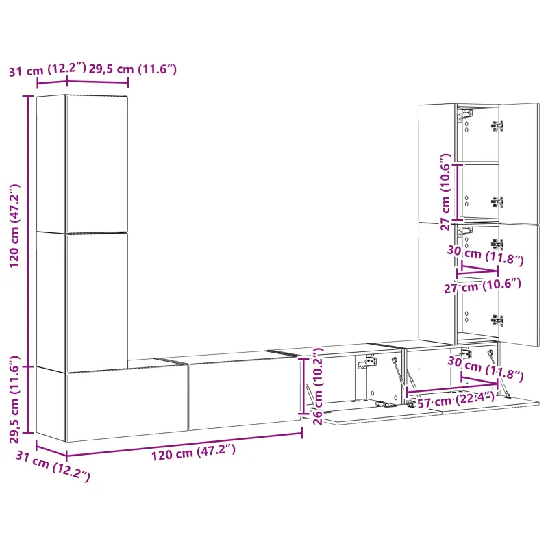TV spintelių komplektas 8 pcs Aukštai blizganti balta