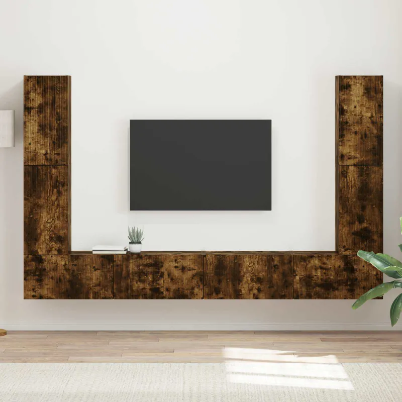 TV spintelių komplektas 8 pcs Rūkyta ąžuolas Apdirbta mediena