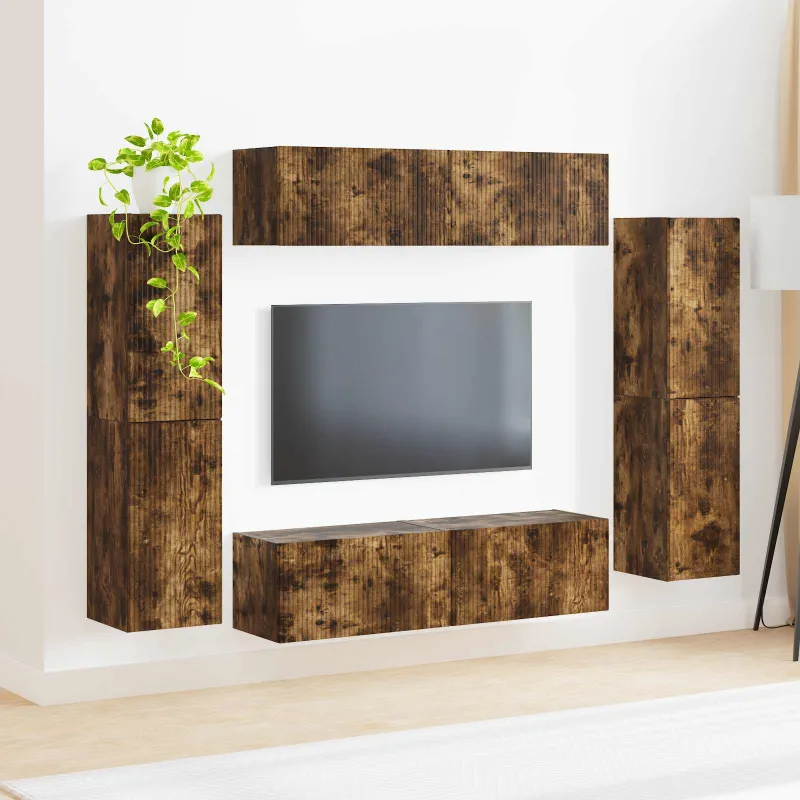 TV spintelių komplektas 8 pcs Rūkyta ąžuolas Apdirbta mediena