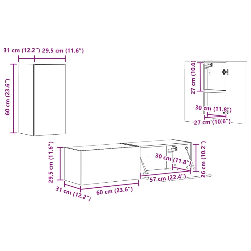 TV spintelių komplektas 4 pcs Balta Apdirbta mediena