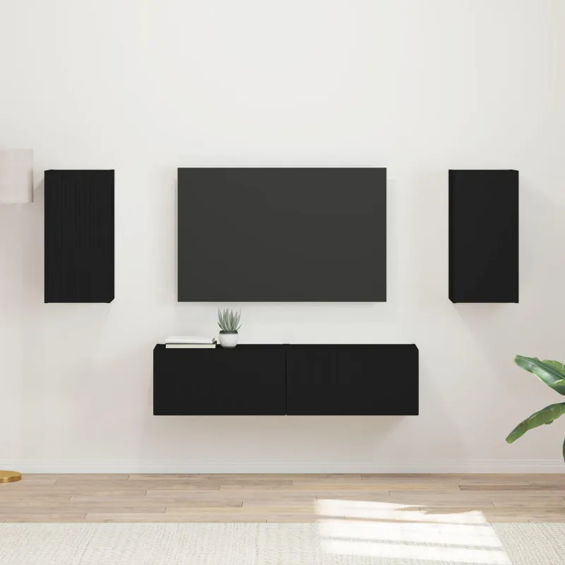 TV spintelių komplektas 4 pcs Juoda Apdirbta mediena