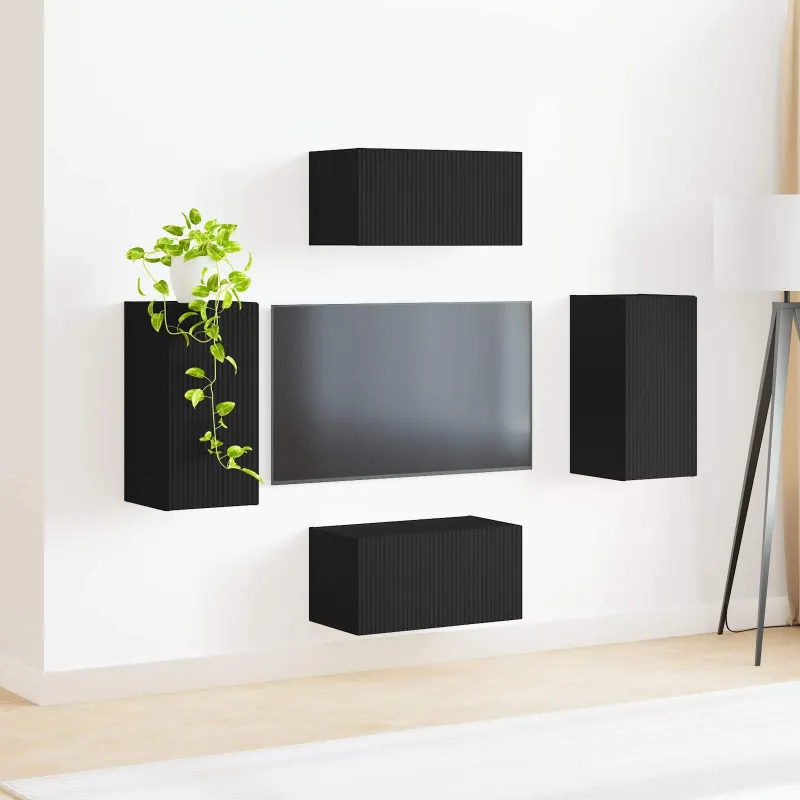 TV spintelių komplektas 4 pcs Juoda Apdirbta mediena