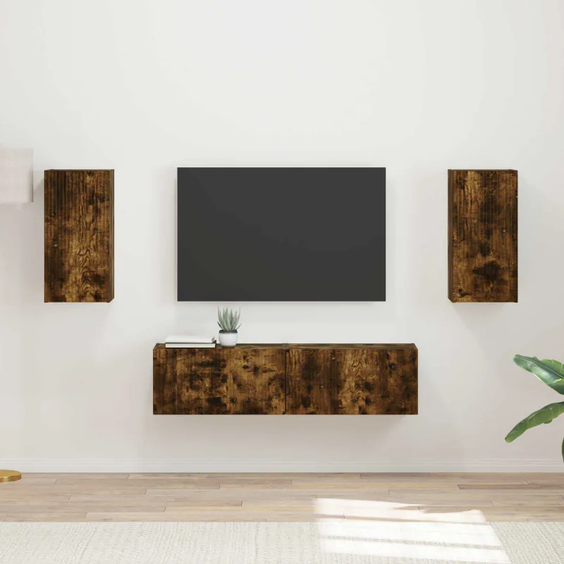 TV spintelių komplektas 4 pcs Rūkyta ąžuolas Apdirbta mediena