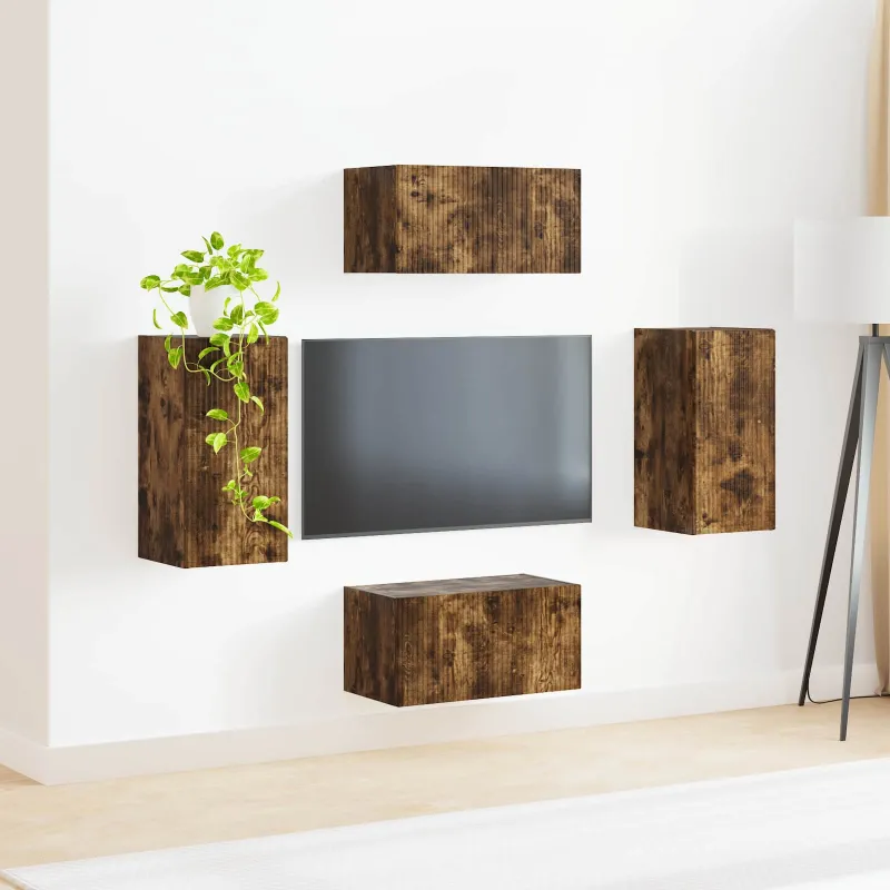 TV spintelių komplektas 4 pcs Rūkyta ąžuolas Apdirbta mediena