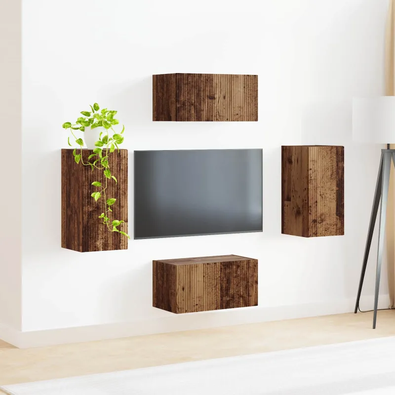 TV spintelių komplektas 4 pcs Senas medis Apdirbta mediena