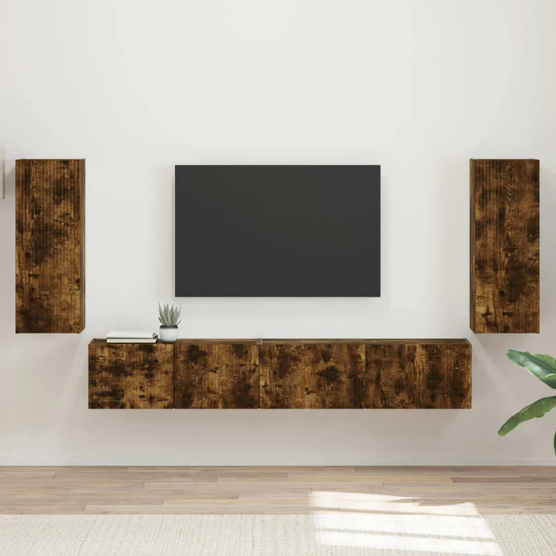 TV spintelių komplektas 4 pcs Rūkyta ąžuolas Apdirbta mediena
