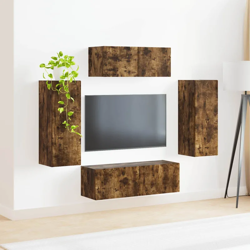 TV spintelių komplektas 4 pcs Rūkyta ąžuolas Apdirbta mediena