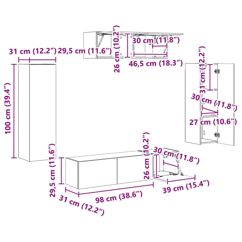 Televizoriaus spintelė 5 pcs Betono pilka