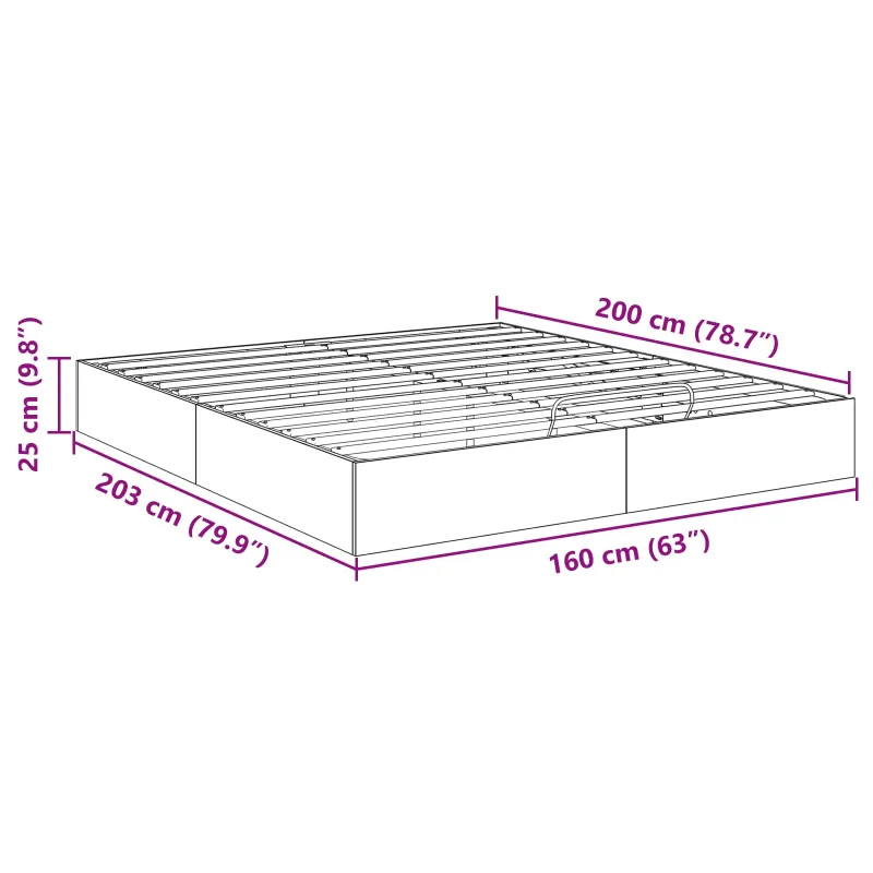 Otomano lovos rėmas Betono Pilka 160 x 200 cm Dirbtinė mediena