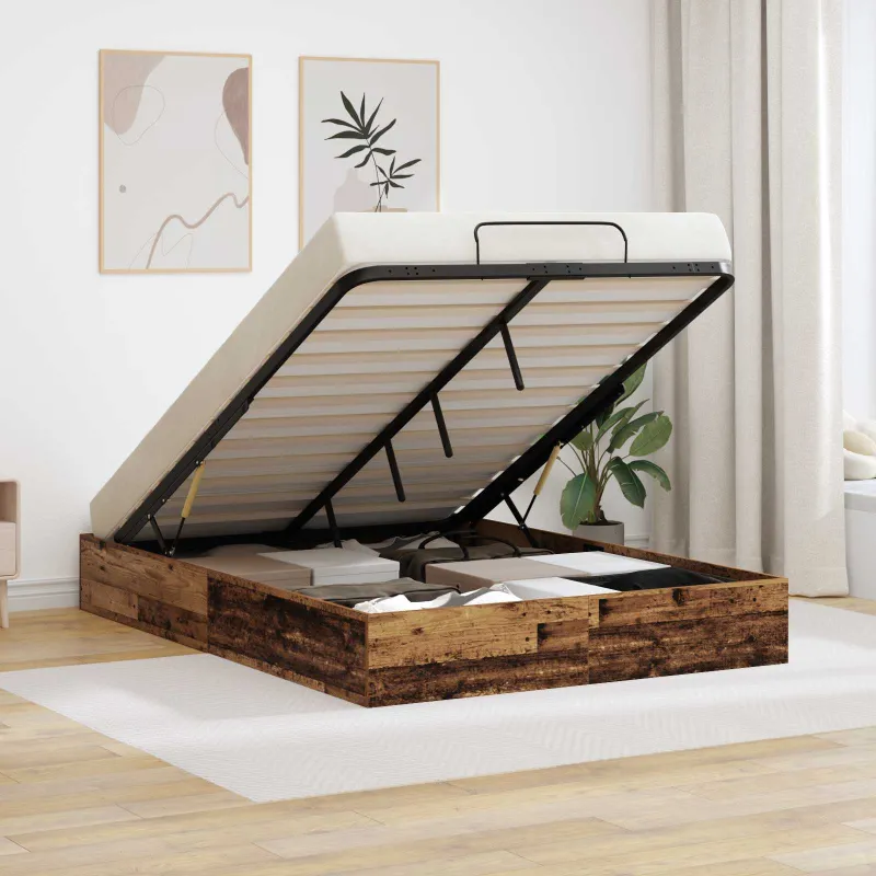 Otomano lovos rėmas su saugykla Senas medis 203 x 140 x 25 cm