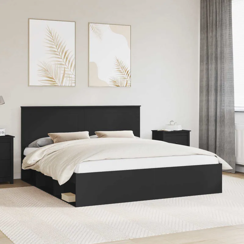 Lovos rėmas Juoda 200 x 200 cm Kietos pušies mediena