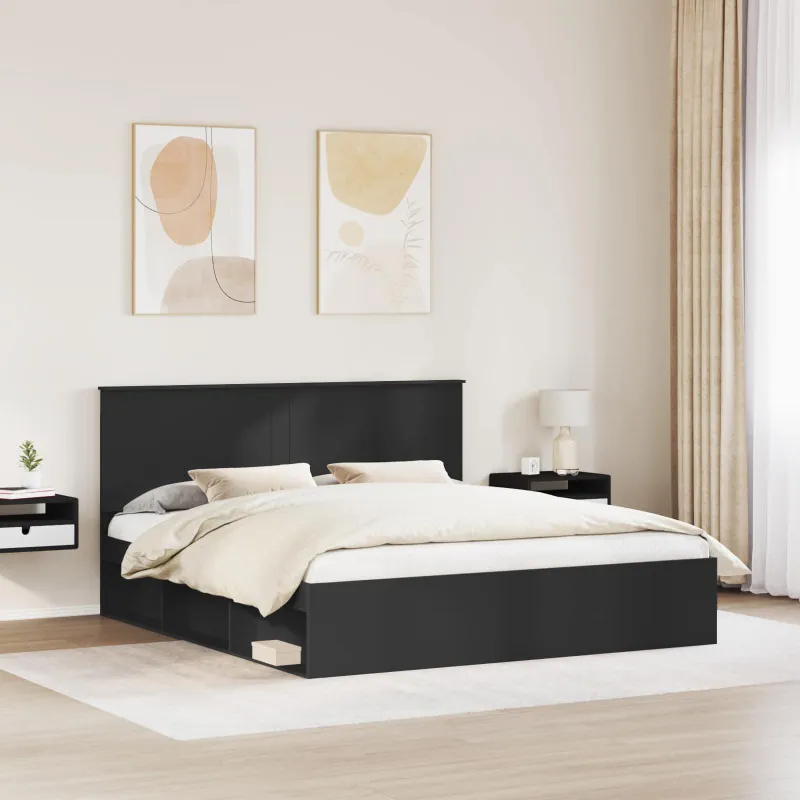 Lovos rėmas Juoda 200 x 200 cm Kietos pušies mediena