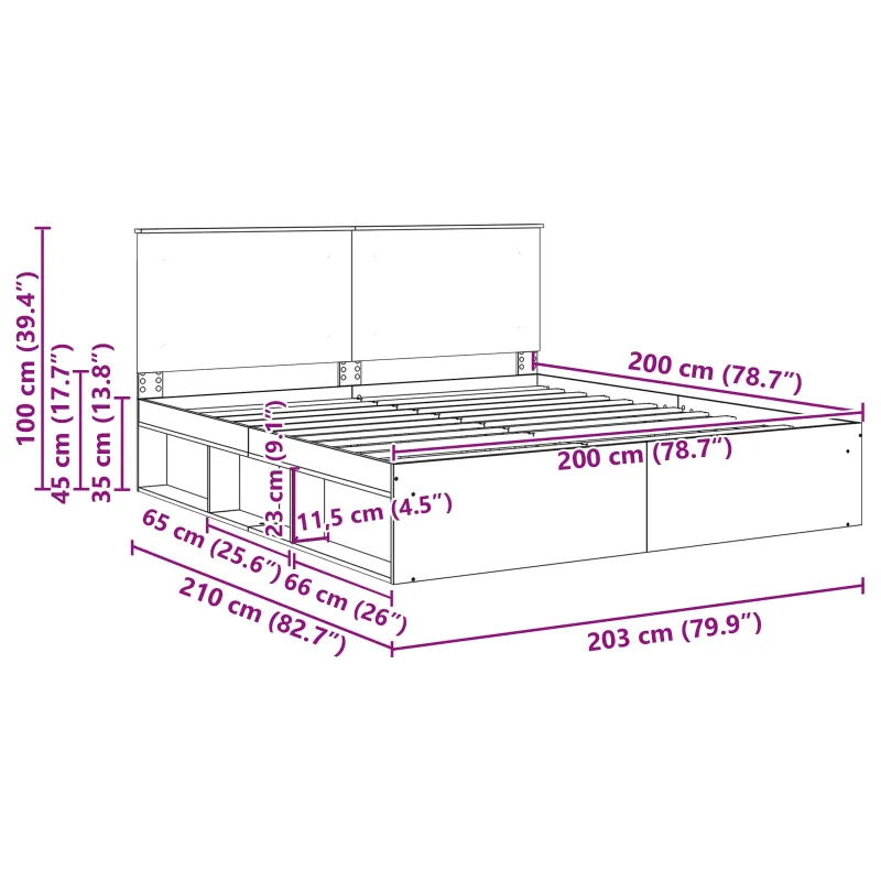 Lovos rėmas Sonoma 200 x 200 cm Kietos pušies mediena