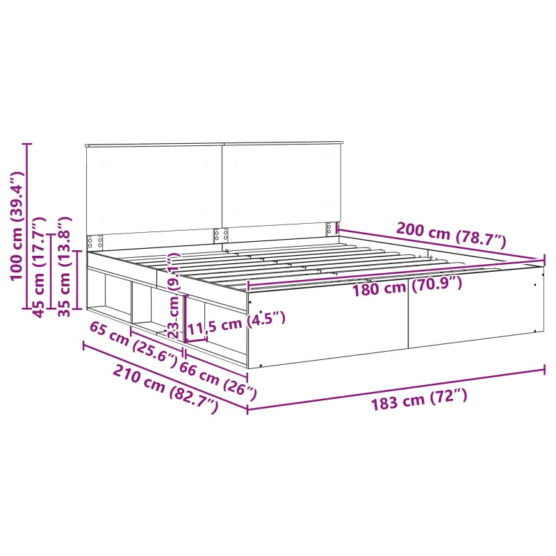 Lovos rėmas Rūkyta ąžuolas 180 x 200 cm Kietos pušies mediena