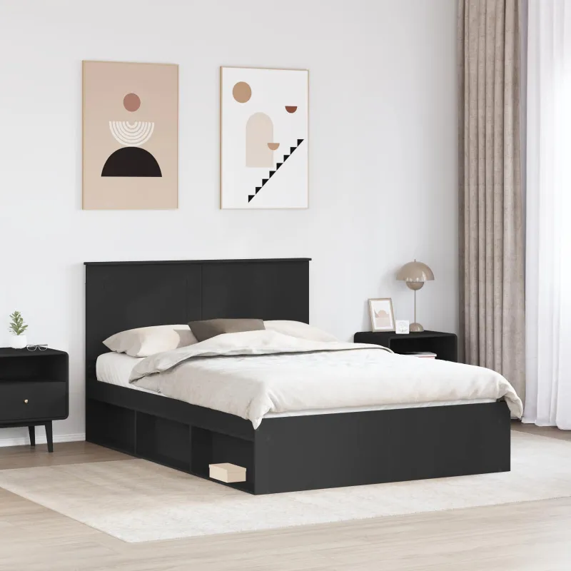 Lovos rėmas Juoda 140 x 200 cm Kietos pušies mediena
