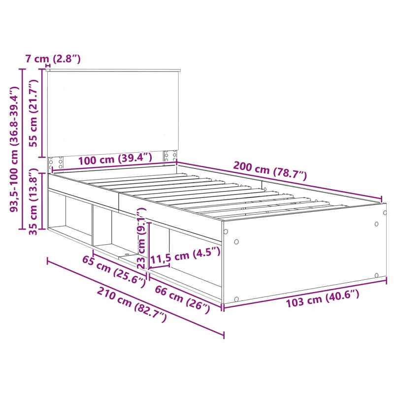 Lovos rėmas Sonoma 100 x 200 cm Kietos pušies mediena