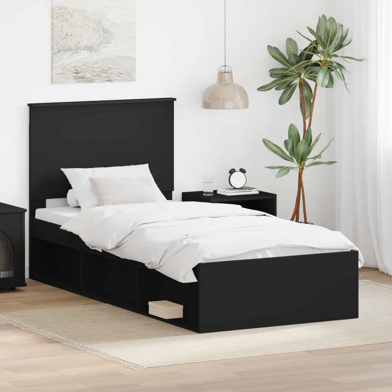 Lovos rėmas Juoda 90 x 190 cm Kietos pušies mediena
